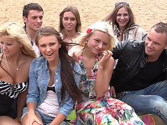 Autumn & Grace & Molly & Olie & Savannah in outdoor fuckfest video with sexy student babes