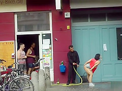 Large titties bondman group sex drilled in public