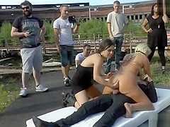 Golden-Haired selling booty in group public fuck