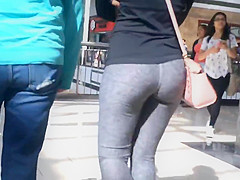 College Legal Age Teenager Taut Jiggly Wazoo in Grey Spandex