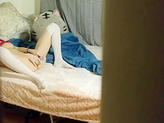 Spying on little step sister during the time that this babe touches herself