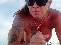 Large Titty Wife Sucks My Shlong on the Beach and Takes a Load