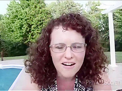 Aged Redhead With Glasses Is About To Receive Screwed Next To The Swimming Pool, During The Day