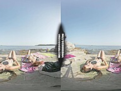 Risky Public Nudity Hawt Beauties On Vacation Spray Painting Graffiti Brille & Cherri Too Topless Beach
