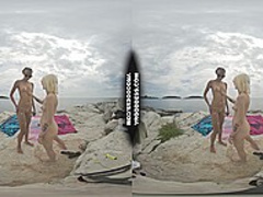 Vacation On Naked Beach With Ingrida And Miss Pussycat Smokin' Eating Slender Dipping Sun Bathing