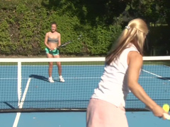 Lesbo sex of 2 sexy mammas by the pool with their daughters