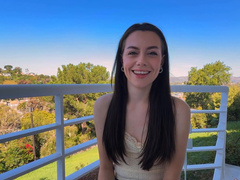 Slender brunette hair legal age teenager Selena Love rides rod in outdoor pov act