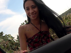Slim latin babe legal age teenager Sole Vargas getting group-fucked in the car outdoors