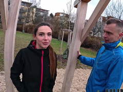 Czech pair Pavlos and Sakura Hell screwed outdoors for specie