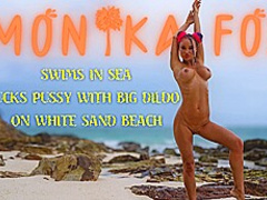 Monika Fox Swims In Sea And Copulates Snatch With A Large Fake Penis On A
