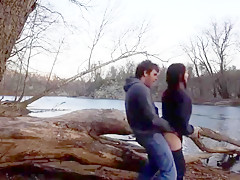 Cute girlfriend sex outside