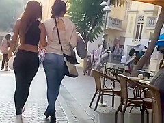 2 legal age teenagers in taut jeans panties