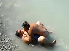 Overweight gal drilled in the water