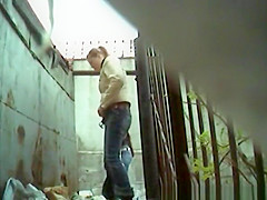 Woman with ponytail caught peeing