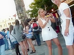 Marvelous gal in transparent white costume