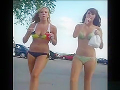 Juvenile bikini sweethearts with some ice creams