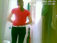 Gal peeing and changing clothing
