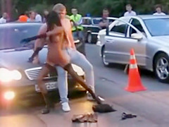 Gal disrobes and dances on a chap