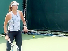 Tennis player wearing spandex panties