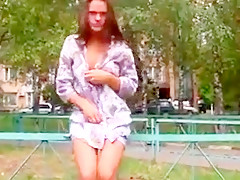 Marvelous beauty flashing in public two
