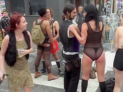 Inked topless honey suggests herself for public whipping
