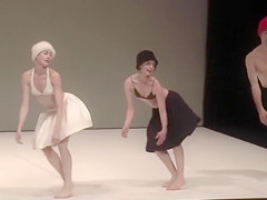 Marvelous actresses receive partially bare whilst acting in a play