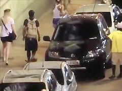 Dark prostitutes taking a void urine on a Saturday night