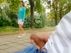 Dilettante compilation of stud jerking off his penis in the park