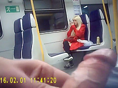 Golden-Haired bimbo laughs as the pervy stud strokes his boner