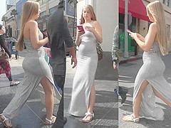 Powerful wind plays with a Turkish hotty's revealing suit