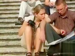 Short upskirt episode with close up on her pants