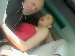 Breasty hotty receives fingered and groped by an old dad