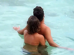 Topless GF captured when giving cook jerking in the water