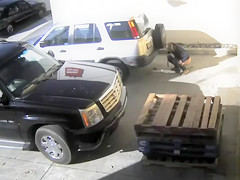 Fat woman takes a giant poop behind a parked car