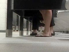 Foot fetish webcam in busy public restroom
