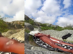 Lustful stud spies on the tanned hotty masturbating her clitoris