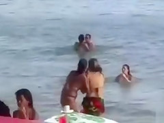 Excited French pair has sex in the water