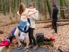 Slim juvenile lady takes a morning shower