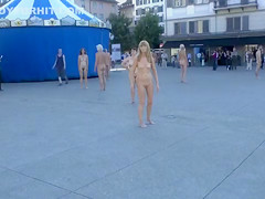 Stripped performance art in European public square