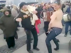 Plump Romanian angel strips at outdoor dance party