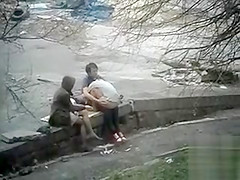 Beauty watches her ally having sex and squirting in public