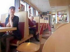 Dark Brown mother I'd like to fuck flashing her jugs in a restaurant