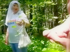 Undressed in the forest and jerking off to a mushroom picker