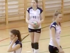 Arousing gals play a bit of volleyball
