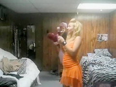 Blond laughs so hard that babe pees her pants