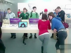 Good gazoo gal in tights at the Apple Store