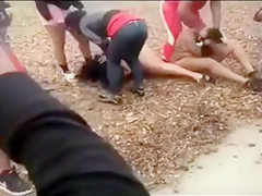 Darksome babes stripped and beaten by bad strumpets