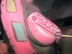 Body painting closeup footage of a breasty dilettante hottie