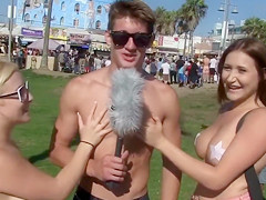 Naughty student grabs the milk shakes of the Californian hotties