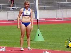 Scantily clad lengthy jumper has a priceless gazoo